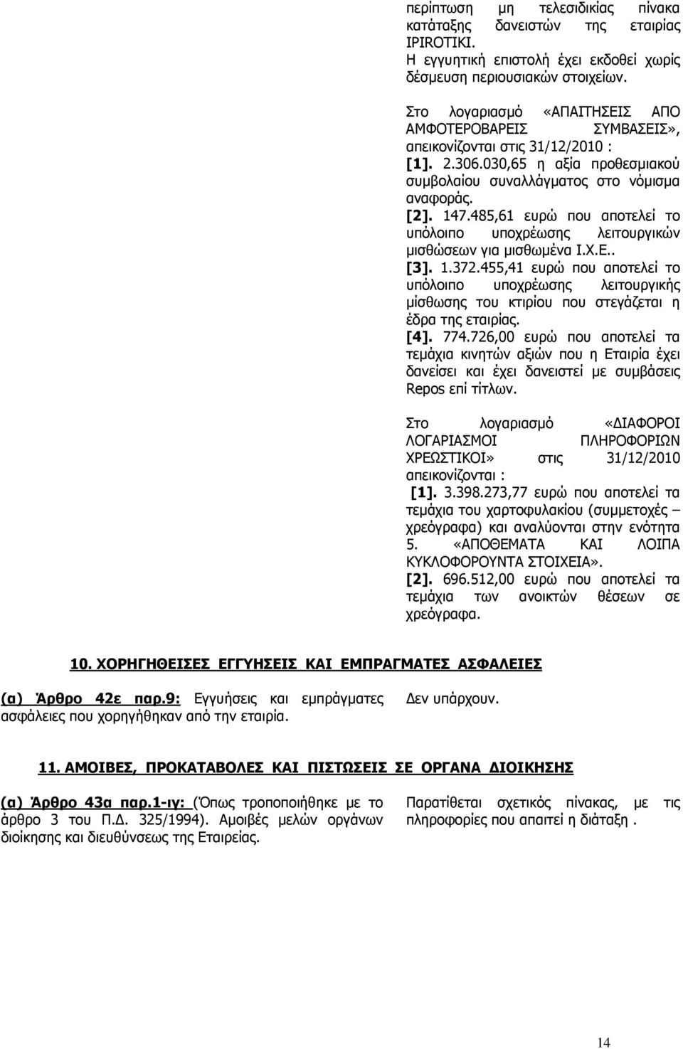 485,61 ευρώ που αποτελεί το υπόλοιπο υποχρέωσης λειτουργικών µισθώσεων για µισθωµένα Ι.Χ.Ε.. [3]. 1.372.