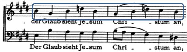 Παρ. 39. J. Brahms, Motet Es ist das Heil uns kommen her, Op. 29, No. 1, μμ. 57-58, αντίθεμα στην Α Τέλος, το αντίθεμα τραγουδάει η S κατά την είσοδο του ΒΙΙ στο μ. 59 (Παρ. 40).