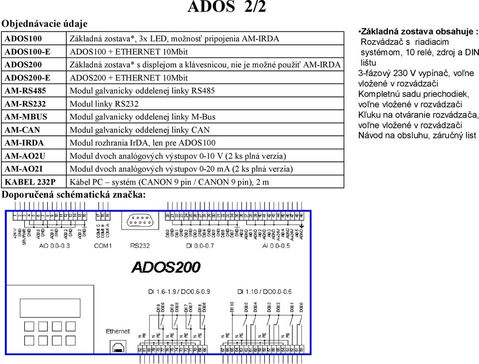 linky CAN AM-IRDA Modul rozhrania IrDA, len pre ADOS100 AM-AO2U Modul dvoch analógových výstupov 0-10 V (2 ks plná verzia) AM-AO2I Modul dvoch analógových výstupov 0-20 ma (2 ks plná verzia) KABEL