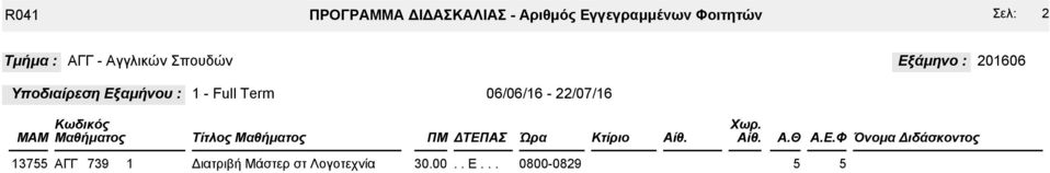 : - Full Term 0/0/ - /0/ αθήματος Τίτλος αθήματος