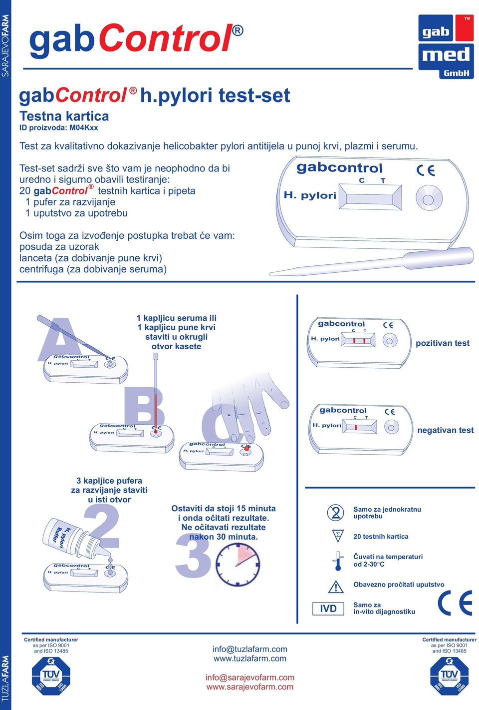 trebat će vam: posuda za uzorak lanceta (za dobivanje pune krvi) centrifuga (za dobivanje seruma) A 1 kapljicu seruma ili 1 kapljicu pune krvi staviti u okrugli otvor kasete pozitivan test B C