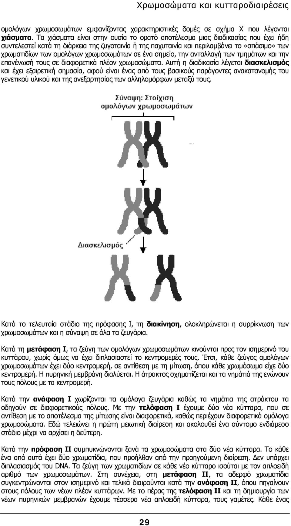 χρωµοσωµάτων σε ένα σηµείο, την ανταλλαγή των τµηµάτων και την επανένωσή τους σε διαφορετικά πλέον χρωµοσώµατα.