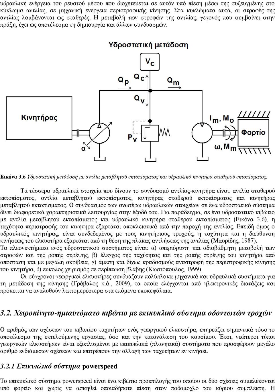 Εικόνα 3.6 Υδροστατική μετάδοση με αντλία μεταβλητού εκτοπίσματος και υδραυλικό κινητήρα σταθερού εκτοπίσματος.