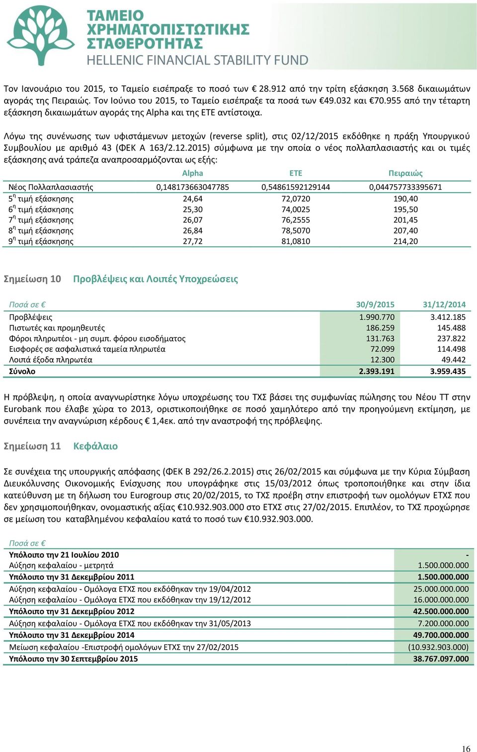 Λόγω της συνένωσης των υφιστάμενων μετοχών (reverse split), στις 02/12/