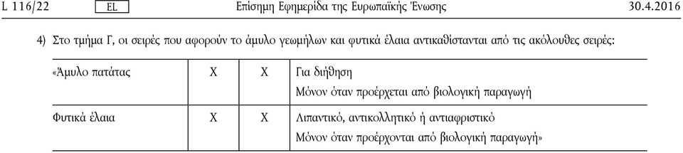 διήθηση Μόνον όταν προέρχεται από βιολογική παραγωγή Φυτικά έλαια X X