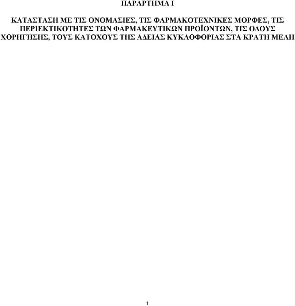 ΦΑΡΜΑΚΕΥΤΙΚΩΝ ΠΡΟΪΟΝΤΩΝ, ΤΙΣ ΟΔΟΥΣ ΧΟΡΗΓΗΣΗΣ,