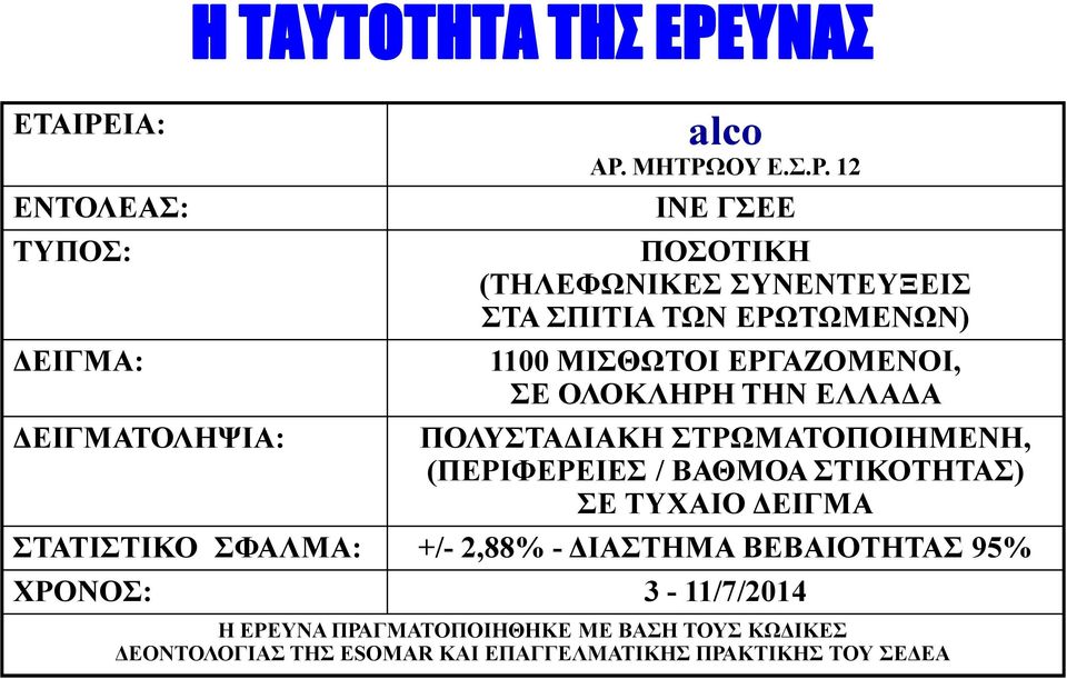 ΙΑ: ΕΝΤΟΛΕΑΣ: ΤΥΠΟΣ: ΔΕΙΓΜΑ: ΔΕΙΓΜΑΤΟΛΗΨΙΑ: alco ΑΡ.