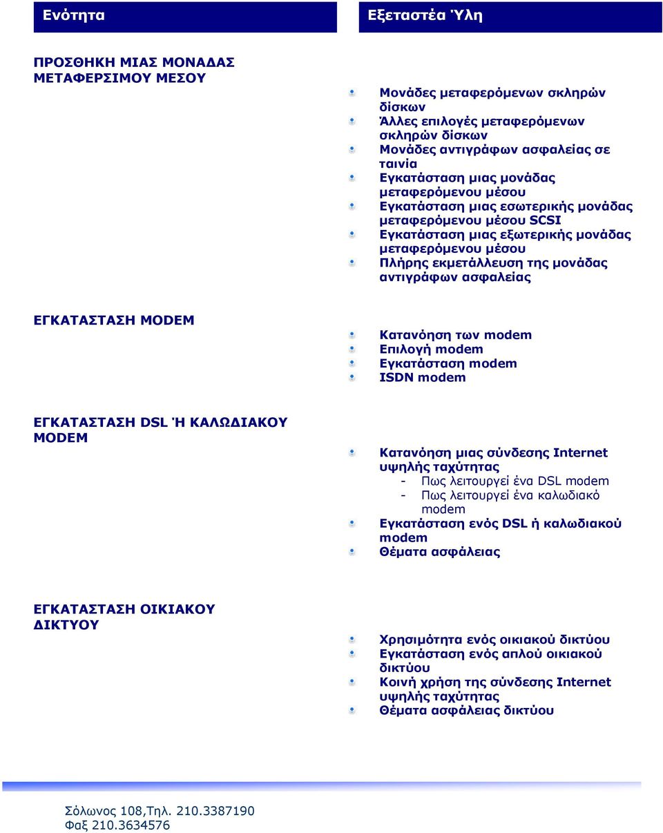 Κατανόηση των modem Επιλογή modem Εγκατάσταση modem ISDN modem ΕΓΚΑΤΑΣΤΑΣΗ DSL Ή ΚΑΛΩΔΙΑΚΟΥ MODEM Κατανόηση μιας σύνδεσης Internet υψηλής ταχύτητας - Πως λειτουργεί ένα DSL modem - Πως λειτουργεί ένα