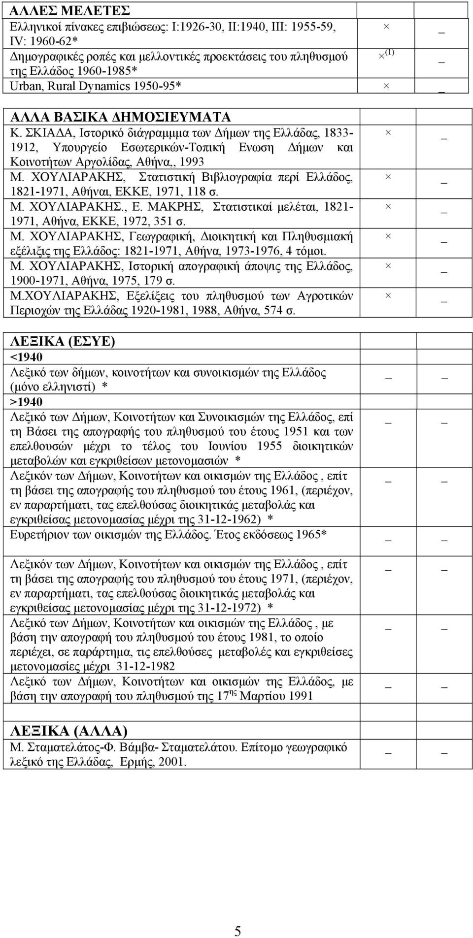 ΧΟΥΛΙΑΡΑΚΗΣ, Στατιστική Βιβλιογραφία περί Ελλάδος, 1821-1971, Αθήναι, ΕΚΚΕ, 1971, 118 σ. Μ.