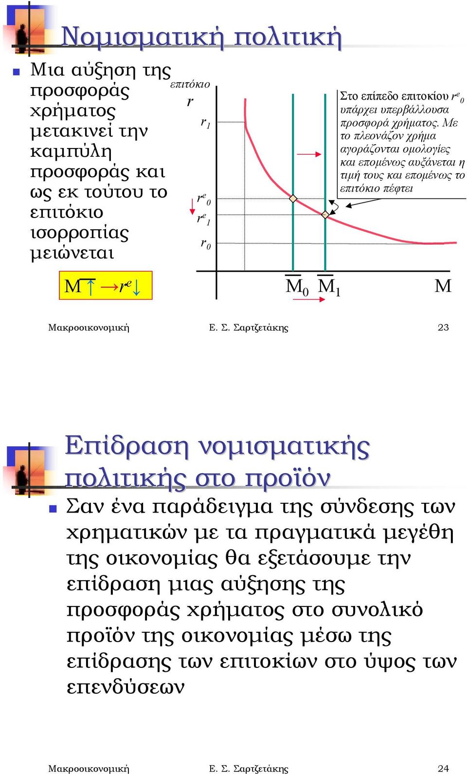 υπερβάλλουσα προσφορά χρήματος. Με το πλεονάζον χρήμα αγοράζονται ομολογίες και επομένως αυξάνεται η τιμή τους και επομένως το πέφτει Μ Μακροοικονομική Ε. Σ.