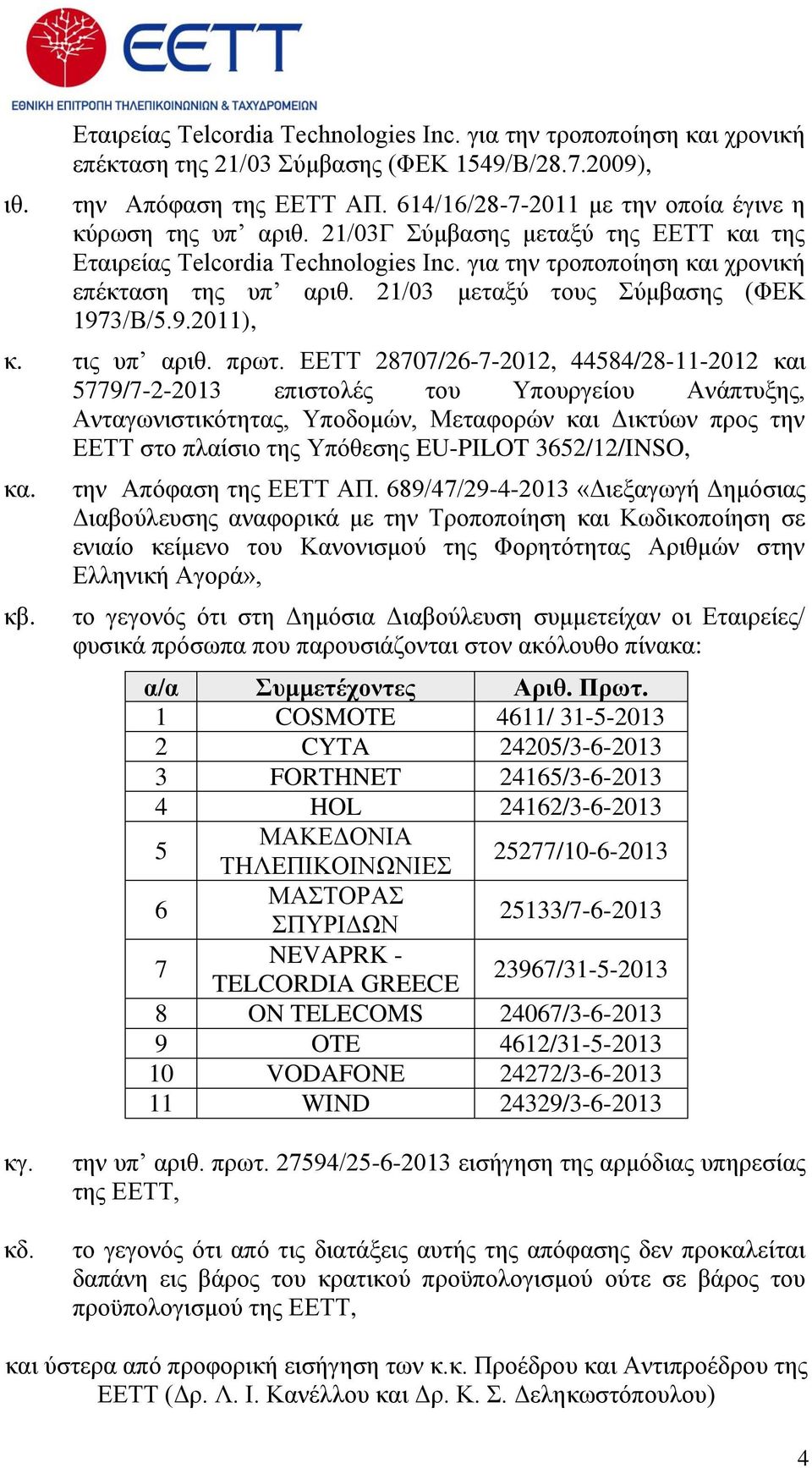 21/03 μεταξύ τους Σύμβασης (ΦΕΚ 1973/Β/5.9.2011), κ. τις υπ αριθ. πρωτ.