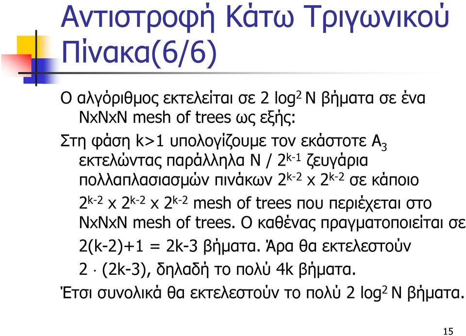 σε κάποιο 2 k-2 x2 k-2 x 2 k-2 mesh of trees που περιέχεται στο NxNxN mesh of trees.