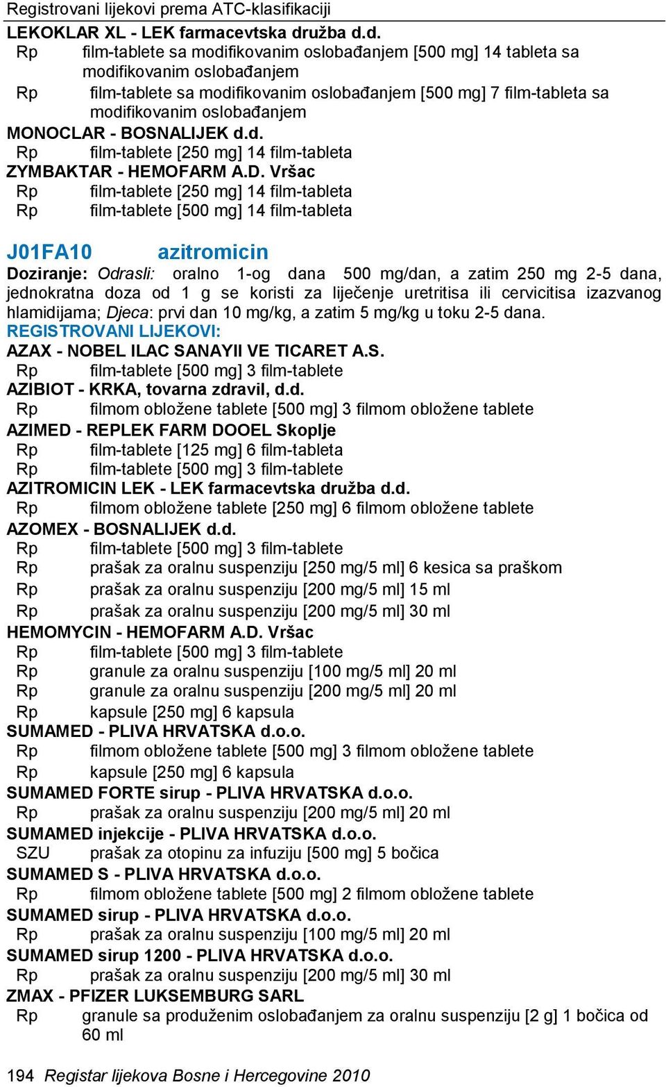 d. Rp film-tablete sa modifikovanim oslobađanjem [500 mg] 14 tableta sa modifikovanim oslobađanjem Rp film-tablete sa modifikovanim oslobađanjem [500 mg] 7 film-tableta sa modifikovanim oslobađanjem