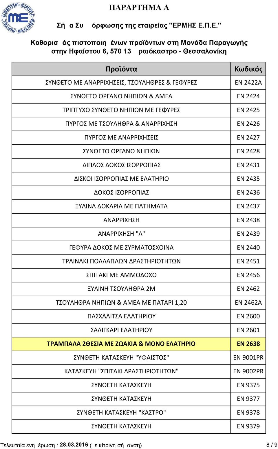 "Λ" ΕΝ 2439 ΓΕΦΥΡΑ ΔΟΚΟΣ ΜΕ ΣΥΡΜΑΤΟΣΧΟΙΝΑ ΕΝ 2440 ΤΡΑΙΝΑΚΙ ΠΟΛΛΑΠΛΩΝ ΔΡΑΣΤΗΡΙΟΤΗΤΩΝ ΕΝ 2451 ΣΠΙΤΑΚΙ ΜΕ ΑΜΜΟΔΟΧΟ ΕΝ 2456 ΞΥΛΙΝΗ ΤΣΟΥΛΗΘΡΑ 2Μ ΕΝ 2462 ΤΣΟΥΛΗΘΡΑ ΝΗΠΙΩΝ & ΑΜΕΑ ΜΕ ΠΑΤΑΡΙ 1,20 ΕΝ 2462Α