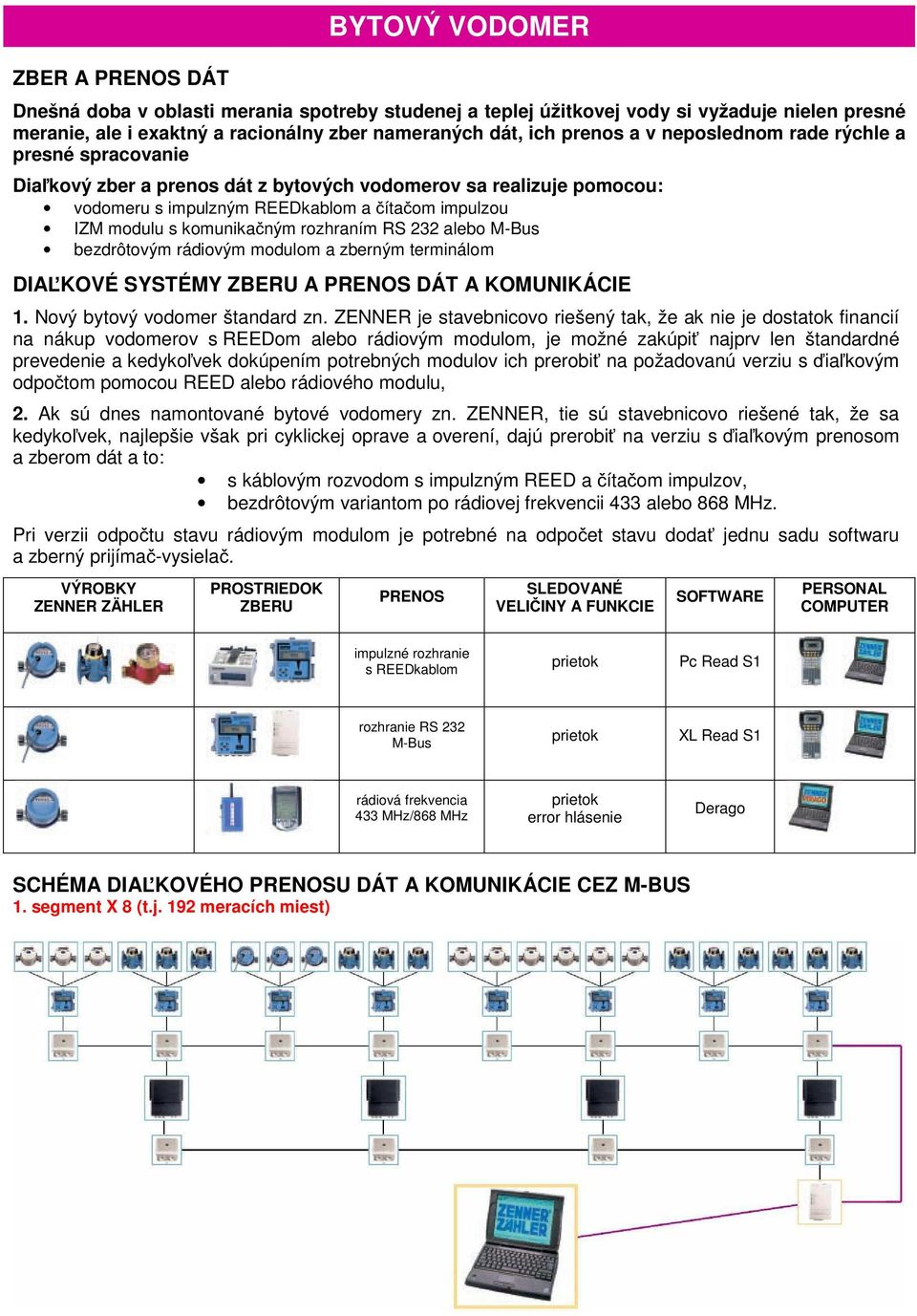 rozhraním RS 232 alebo M-Bus bezdrôtovým rádiovým modulom a zberným terminálom DIAĽKOVÉ SYSTÉMY ZBERU A PRENOS DÁT A KOMUNIKÁCIE 1. Nový bytový vodomer štandard zn.