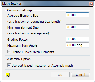 I. Average Element Size: Εδώ ορίζεται το μέσο μέγεθος ενός στοιχείου σαν κλάσμα των συνολικών διαστάσεων του εκάστοτε κομματιού (εάν πρόκειται για Assembly) ή και ολόκληρης II.