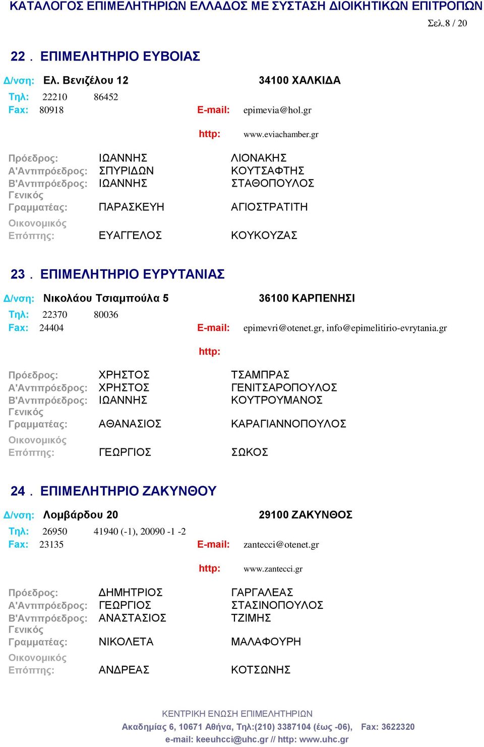 ΕΠΙΜΕΛΗΤΗΡΙΟ ΕΥΡΥΤΑΝΙΑΣ Δ/νση: Νικολάου Τσιαμπούλα 5 36100 ΚΑΡΠΕΝΗΣΙ Tηλ: 22370 80036 Fax: 24404 E-mail: epimevri@otenet.gr, info@epimelitirio-evrytania.