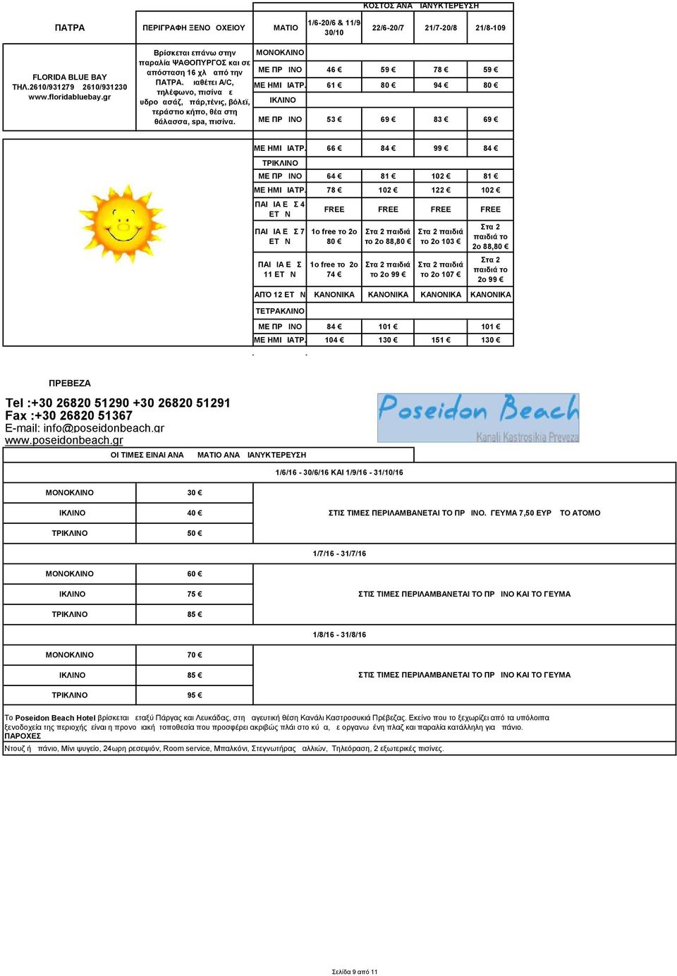 ΜΟΝΟΚΛΙΝΟ ΜΕ ΠΡΩΙΝΟ 46 59 78 59 ΜΕ ΗΜΙΔΙΑΤΡ. 61 80 94 80 ΔΙΚΛΙΝΟ ΜΕ ΠΡΩΙΝΟ 53 69 83 69 ΜΕ ΗΜΙΔΙΑΤΡ. 66 84 99 84 ΤΡΙΚΛΙΝΟ ΜΕ ΠΡΩΙΝΟ 64 81 102 81 ΜΕ ΗΜΙΔΙΑΤΡ.