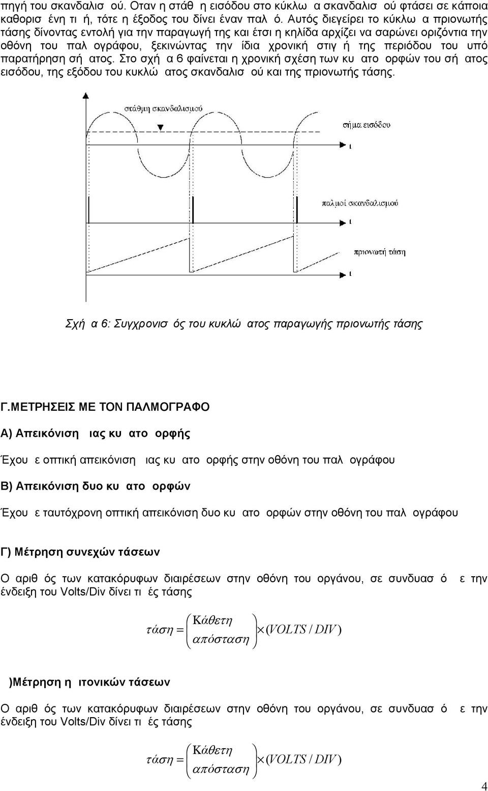 περιόδου του υπό παρατήρηση σήματος. Στο σχήμα 6 φαίνεται η χρονική σχέση των κυματομορφών του σήματος εισόδου, της εξόδου του κυκλώματος σκανδαλισμού και της πριονωτής τάσης.