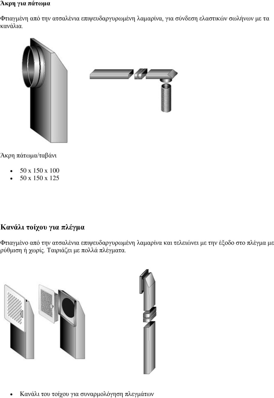 Άκρη πάτωμα/ταβάνι 50 x 150 x 100 50 x 150 x 125 Κανάλι τοίχου για πλέγμα Φτιαγμένο από την