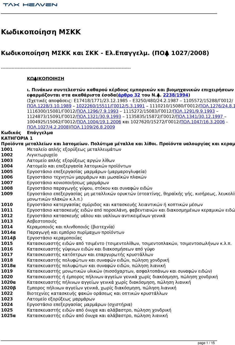 Πολύτιμα μέταλλα και λίθοι. Προϊόντα υαλουργίας και κεραμ εφαρμόζονται στα ακαθάριστα έσοδα(άρθρο 32 του Ν.Δ. 2238/1994) (Σχετικές αποφάσεις: Ε17418/1771/23.12.1985 Ε3250/480/24.2.1987 1105572/15288/Γ0012/ 1116300/15081/Γ0012/ΠΟΛ.