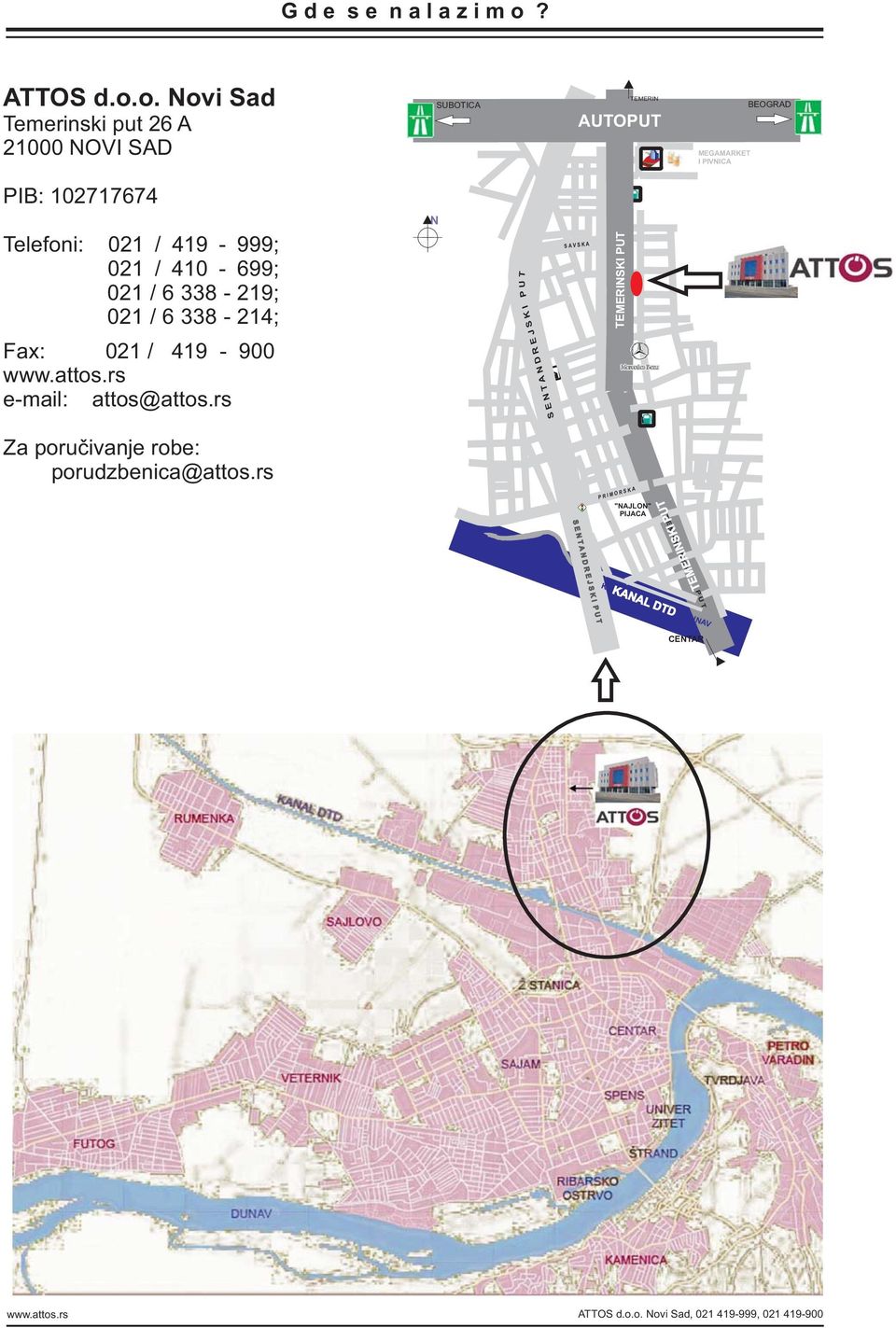 o. Novi Sad Temerinski put 26 A 21000 NOVI SAD SUBOTICA TEMERIN AUTOPUT MEGAMARKET I PIVNICA BEOGRAD PIB: 102717674 Telefoni: 021 / 419-999; 021 /