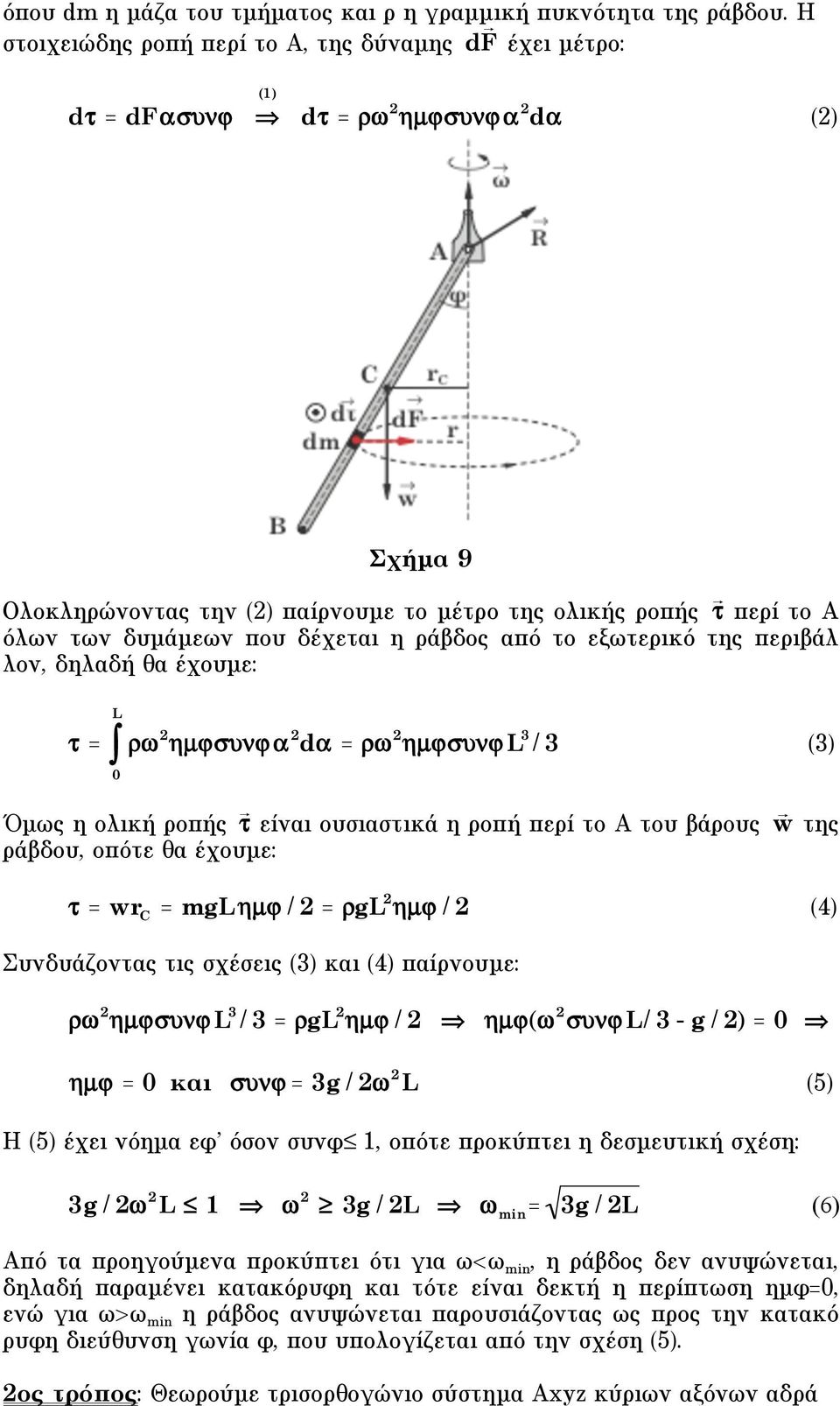 από το εξωτερικό της περιβάλ λον, δηλαδή θα έχουµε: L = "# $µ%% d = "# $µ%% L 3 / 3 3 Όµως η ολική ροπής είναι ουσιαστικά η ροπή περί το Α του βάρους w της ράβδου, οπότε θα έχουµε: = wr = mgl"µ# / =