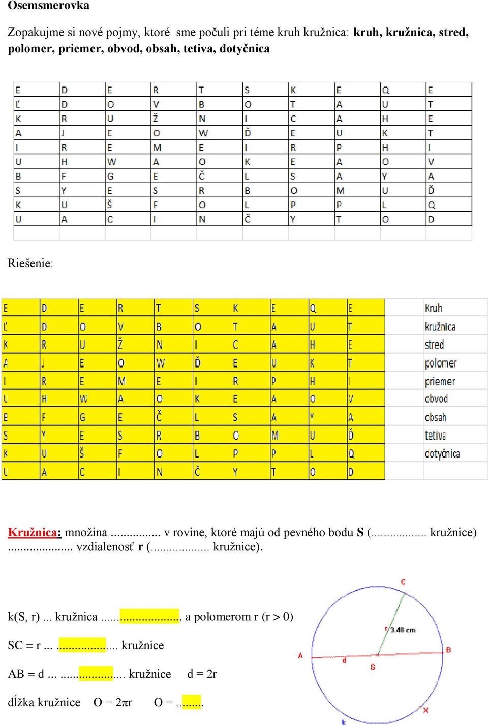 .. v rovine, ktoré majú od pevného bodu S (... kružnice)... vzdialenosť r (... kružnice). k(s, r).