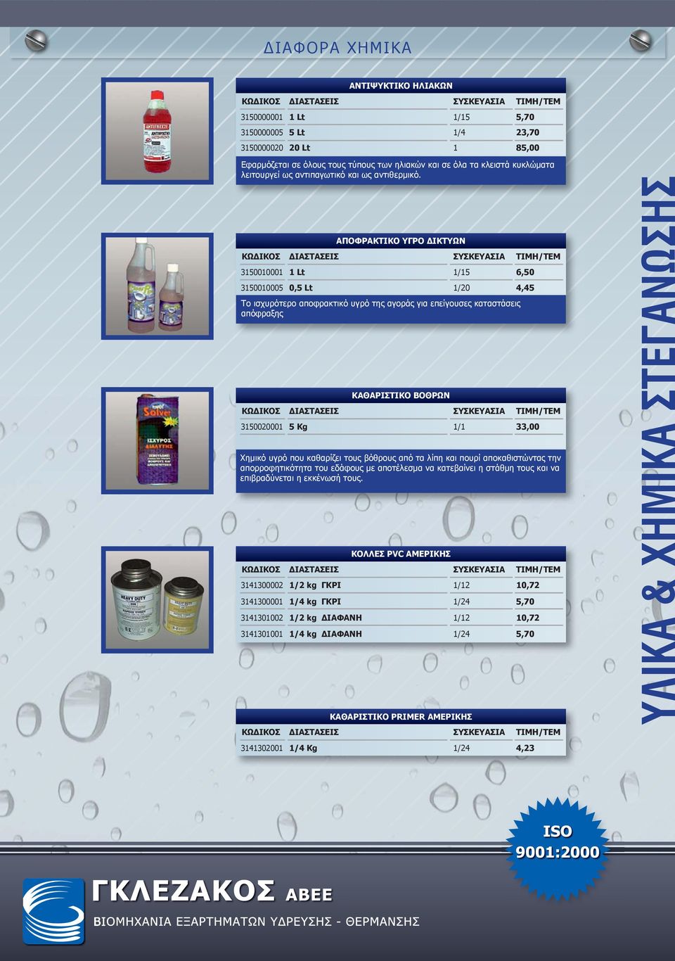 3150020001 3141300002 1/2 kg ΓΚΡΙ 3141300001 1/4 kg ΓΚΡΙ 3141301002 1/2 kg ΔΙΑΦΑΝΗ 3141301001 1/4 kg ΔΙΑΦΑΝΗ ΑΠΟΦΡΑΚΤΙΚΟ ΥΓΡΟ ΔΙΚΤΥΩΝ ΚΑΘΑΡΙΣΤΙΚΟ ΒΟΘΡΩΝ ΚΟΛΛΕΣ PVC ΑΜΕΡΙΚΗΣ ΚΑΘΑΡΙΣΤΙΚΟ PRIMER
