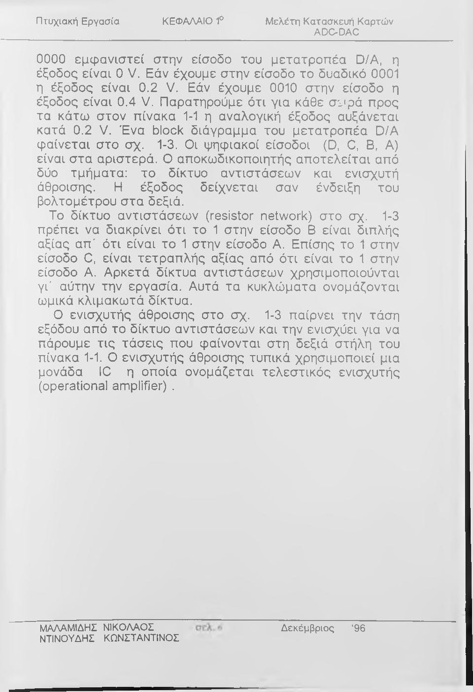 Οι ψηφιακοί είσοδοι (D, C, Β, Α) είναι στα αριστερά. Ο αποκωδικοποιητής αποτελείται από δύο τμήματα: το δίκτυο αντιστάσεων και ενισχυτή άθροισης.