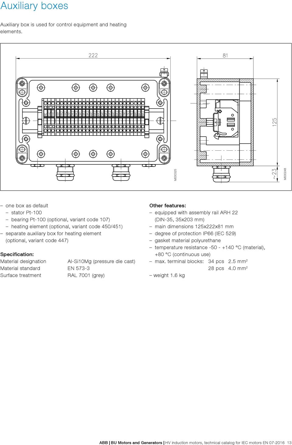 variant code 447) Specification: Material designation l-si10mg (pressure die cast) Material standard EN 573-3 Surface treatment RL 7001 (grey) Other features: equipped with assembly rail RH 22