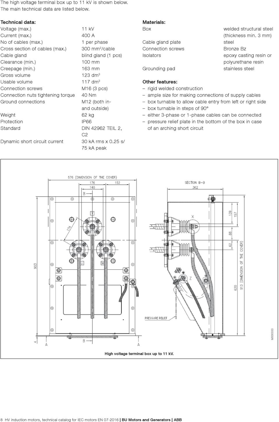 ) 163 mm Gross volume 123 dm 3 Usable volume 117 dm 3 Connection screws M16 (3 pcs) Connection nuts tightening torque 40 Nm Ground connections M12 (both inand outside) Weight 62 Protection IP66