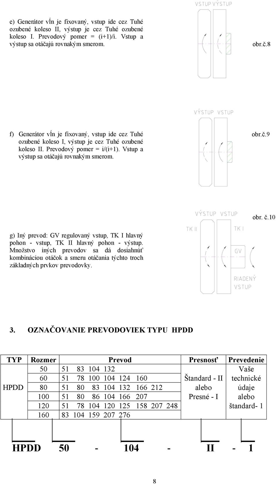 Vstup a výstup sa otáčajú rovnakým smerom. o obr.č.9 obr. č.10 g) Iný prevod: GV regulovaný vstup, TK I hlavný pohon - vstup, TK II hlavný pohon - výstup.