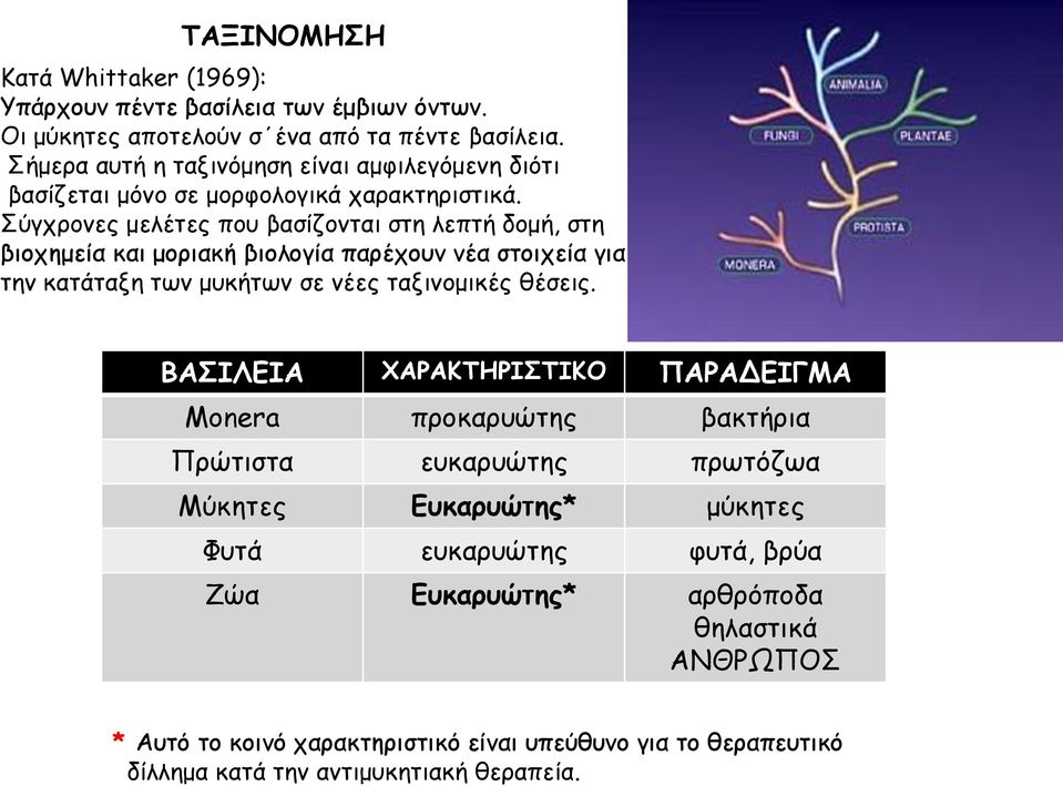 Σύγχρονες μελέτες που βασίζονται στη λεπτή δομή, στη βιοχημεία και μοριακή βιολογία παρέχουν νέα στοιχεία για την κατάταξη των μυκήτων σε νέες ταξινομικές θέσεις.