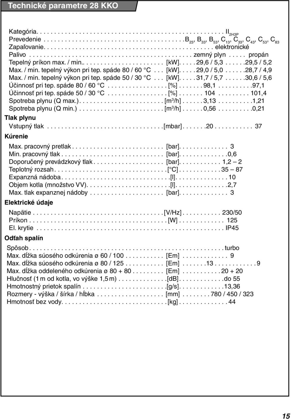 .... 29,6 / 5,3......29,5 / 5,2 Max. / min. tepelný výkon pri tep. spáde 80 / 60 C... [kw]..... 29,0 / 5,0......28,7 / 4,9 Max. / min. tepelný výkon pri tep. spáde 50 / 30 C... [kw]..... 31,7 / 5,7.