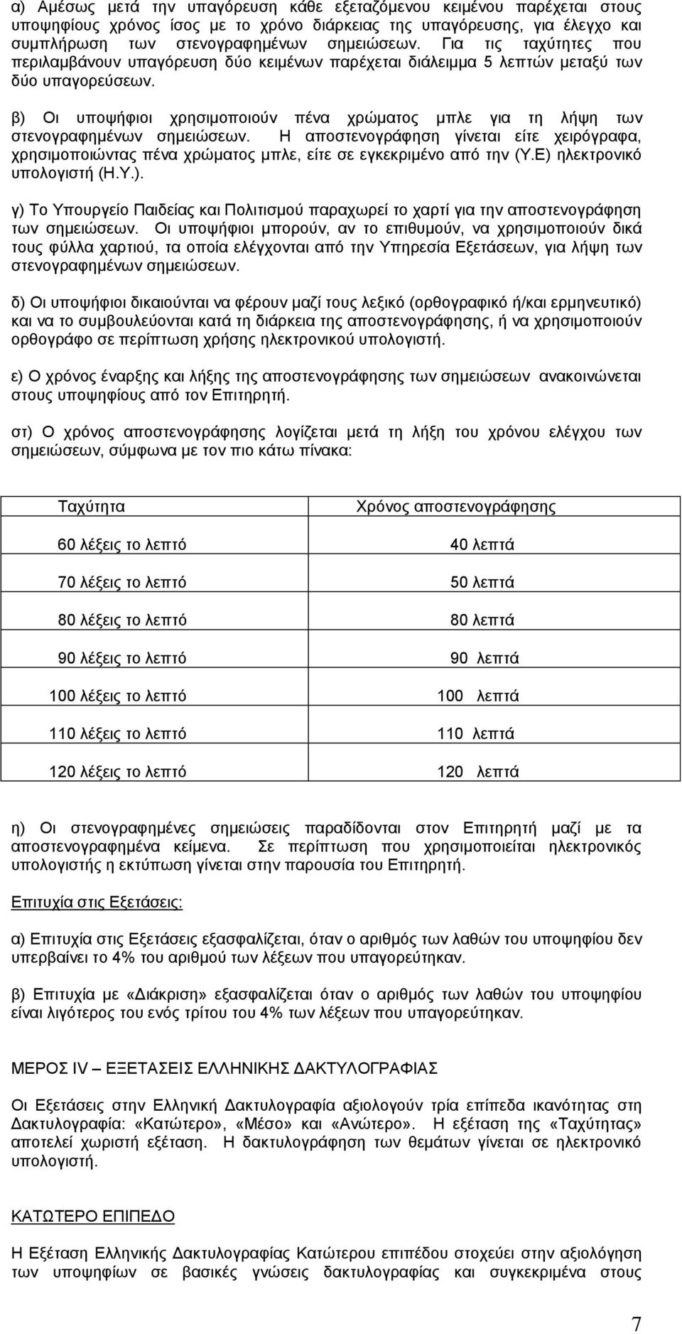 β) Οι υποψήφιοι χρησιμοποιούν πένα χρώματος μπλε για τη λήψη των στενογραφημένων σημειώσεων.