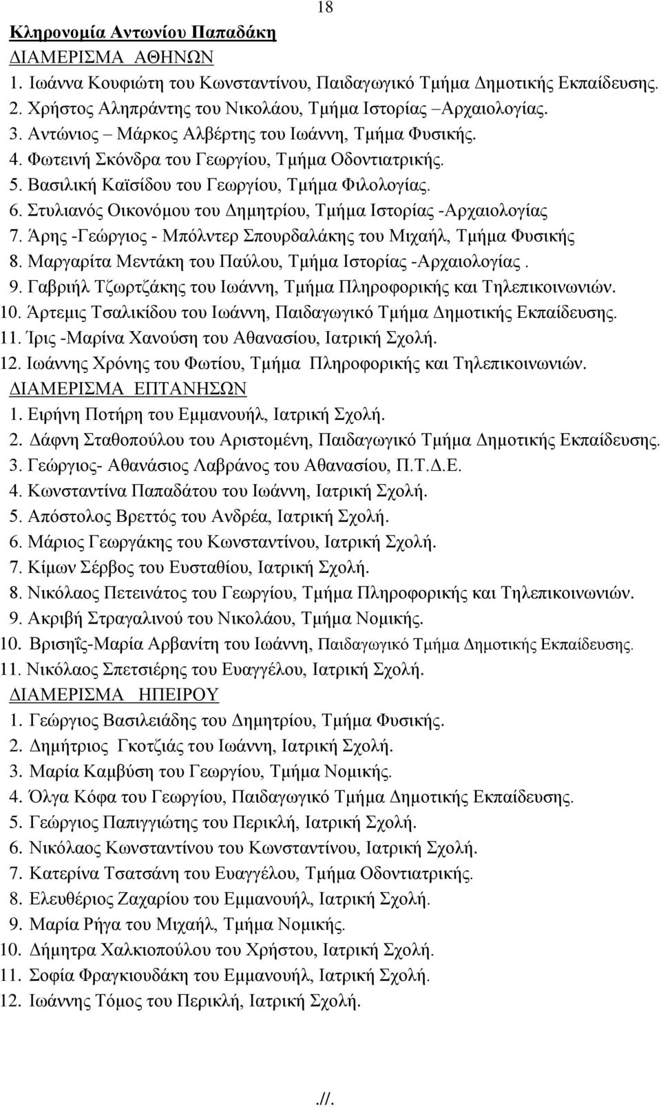 ηπιηαλφο Οηθνλφκνπ ηνπ Γεκεηξίνπ, Σκήκα Ηζηνξίαο -Αξραηνινγίαο 7. Άξεο -Γεψξγηνο - Μπφιληεξ πνπξδαιάθεο ηνπ Μηραήι, Σκήκα Φπζηθήο 8. Μαξγαξίηα Μεληάθε ηνπ Παχινπ, Σκήκα Ηζηνξίαο -Αξραηνινγίαο. 9.