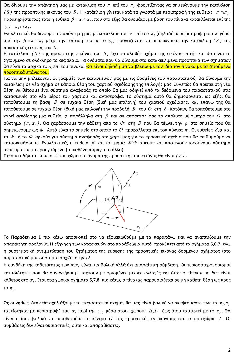 περιστροφή του π γύρω από την β = π π μέχρι την ταύτισή του με το π ) φροντίζοντας να σημειώνουμε την κατάκλιση (S) της προοπτικής εικόνας του S Η κατάκλιση (S) της προοπτικής εικόνας του S, έχει το