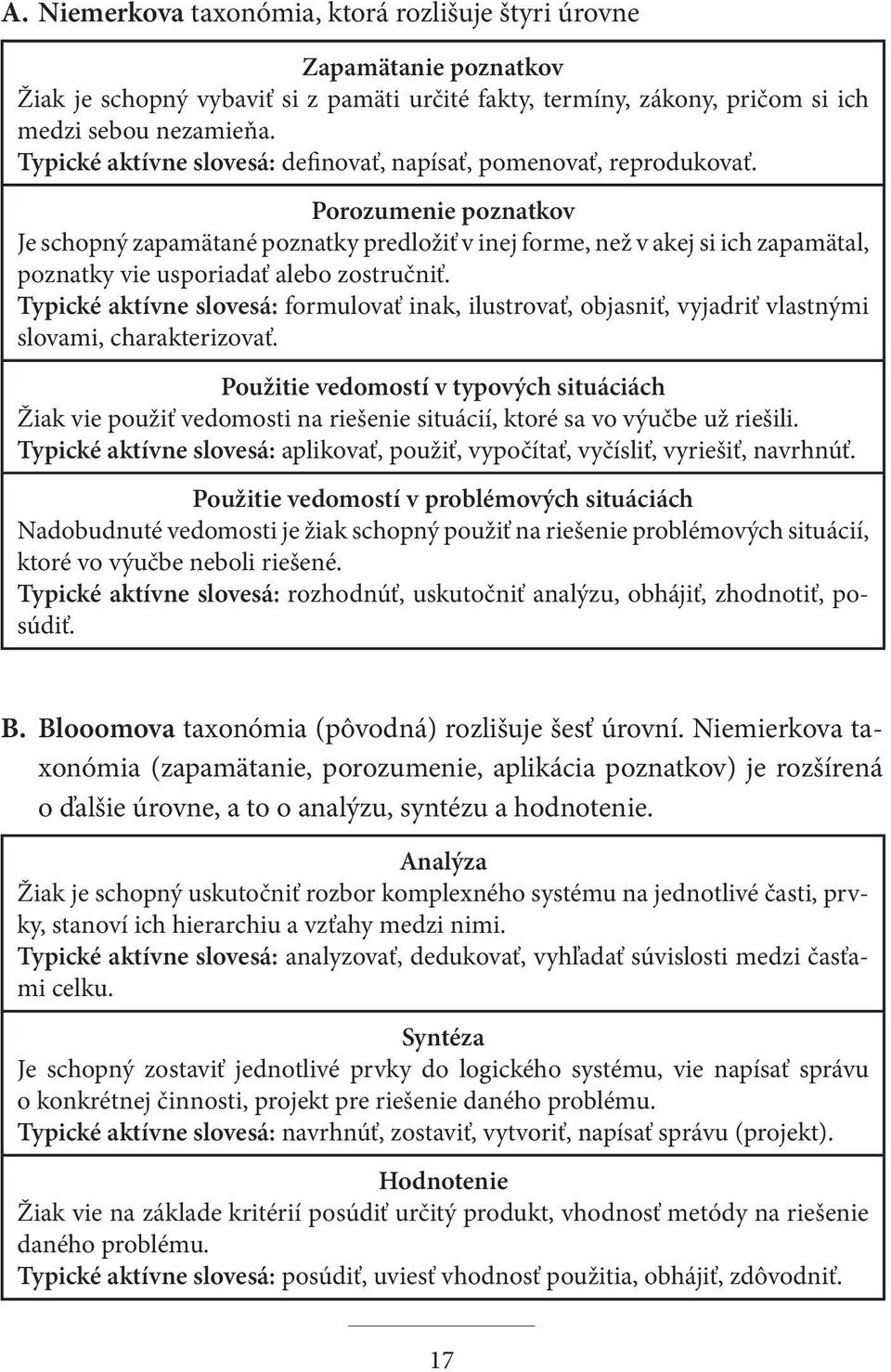 Porozumenie poznatkov Je schopný zapamätané poznatky predložiť v inej forme, než v akej si ich zapamätal, poznatky vie usporiadať alebo zostručniť.