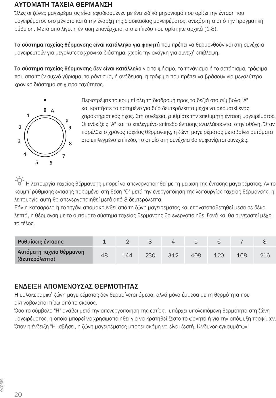 Το σύστημα ταχείας θέρμανσης είναι κατάλληλο για φαγητά που πρέπει να θερμανθούν και στη συνέχεια μαγειρευτούν για μεγαλύτερο χρονικό διάστημα, χωρίς την ανάγκη για συνεχή επίβλεψη.