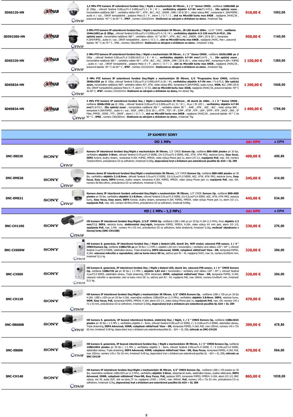 264/MJPEG, audio in / out, ONVIF kompatibilné, podpora Pelco D / P, alarm I / O 7 / 2, slot na MicroSD kartu max 64GB, napájanie 24VAC/3A, pracovná teplota -40 C do 60 C, IP67, rozmery 222x322mm.