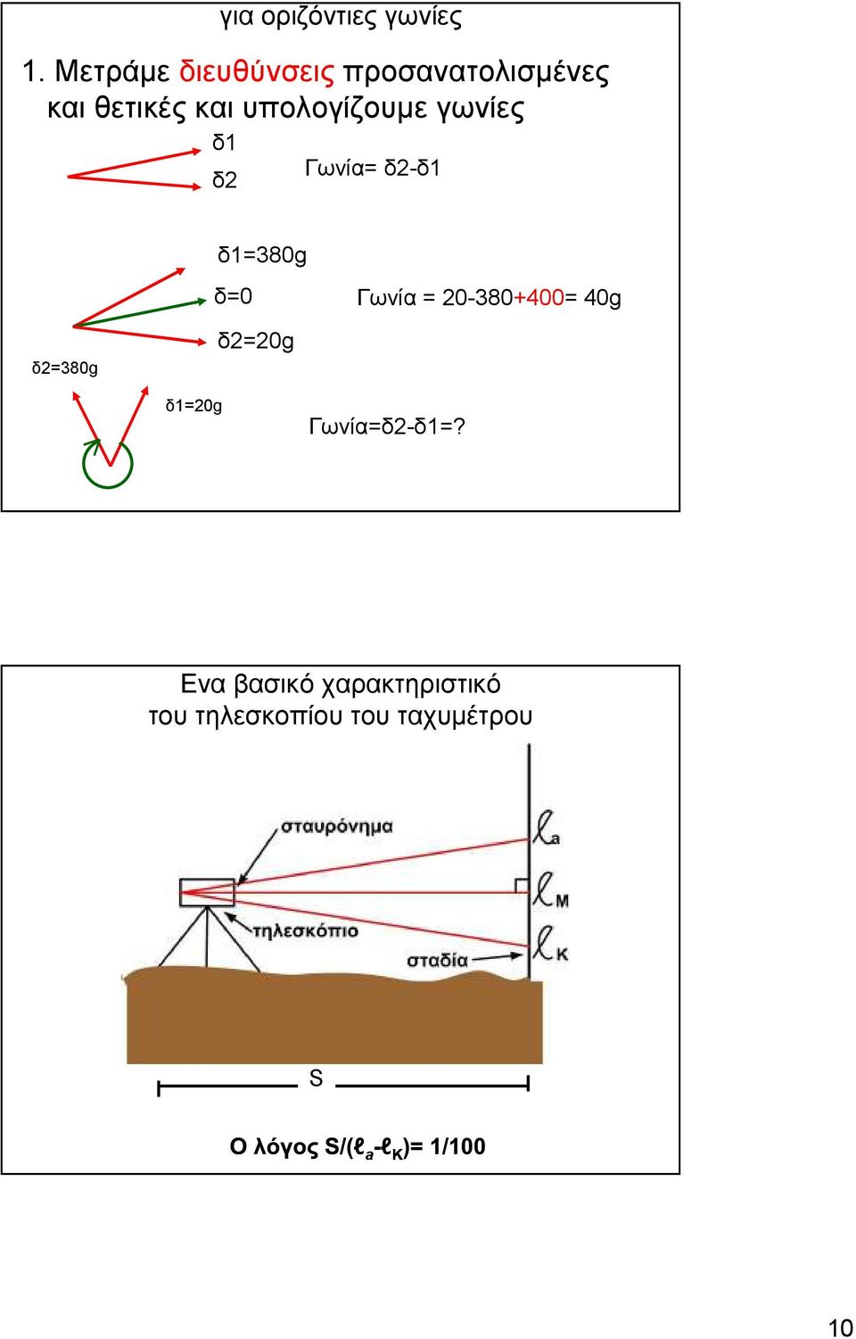 υπολογίζουµε γωνίες δ1 δ2 Γωνία= δ2-δ1 δ1=380g δ2=380g δ1=20g