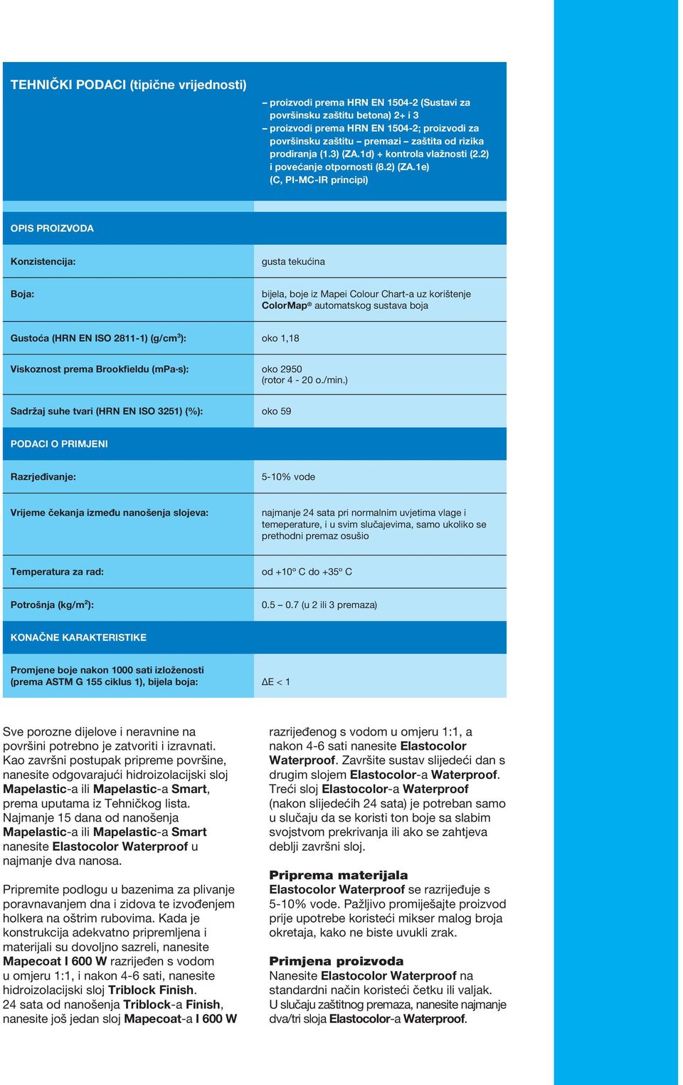 1e) (C, PI-MC-IR principi) OPIS PROIZVODA Konzistencija: gusta tekućina Boja: bijela, boje iz Mapei Colour Chart-a uz korištenje ColorMap automatskog sustava boja Gustoća (HRN EN ISO 2811-1) (g/cm³):