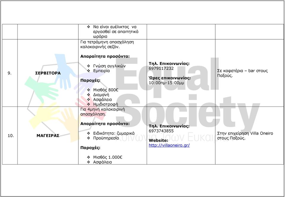 Παξούς. Μισθός 800 Ασφάλεια Ημιδιατροφή Για 4μηνη καλοκαιρινή απασχόληση. 10.