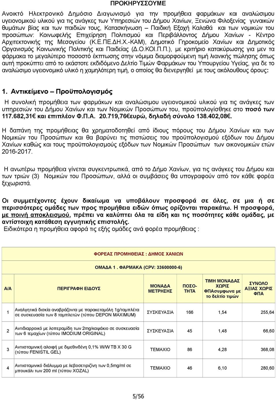 ΔΗ.Χ.-ΚΑΜ), Δημοτικό Γηροκομείο Χανίων και Δημοτικός Οργανισμός Κοινωνικής Πο