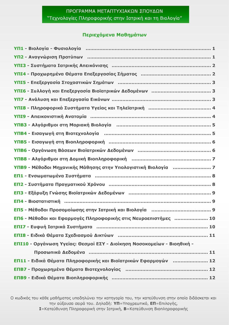 .. 3 ΥΠ7 - Ανάλυση και Επεξεργασία Εικόνων... 3 ΥΠΙ8 - Πληροφορικά Συστήματα Υγείας και Τηλεϊατρική... 4 ΥΠΙ9 - Απεικονιστική Ανατομία... 4 ΥΠΒ3 - Αλγόριθμοι στη Μοριακή Βιολογία.