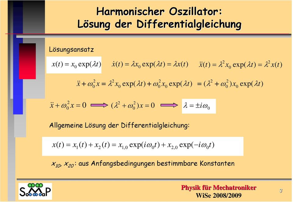 λ && + ω ( λ + ω λ ± iω Allgemeine Lösung der Differenialgleichung: ( ( +