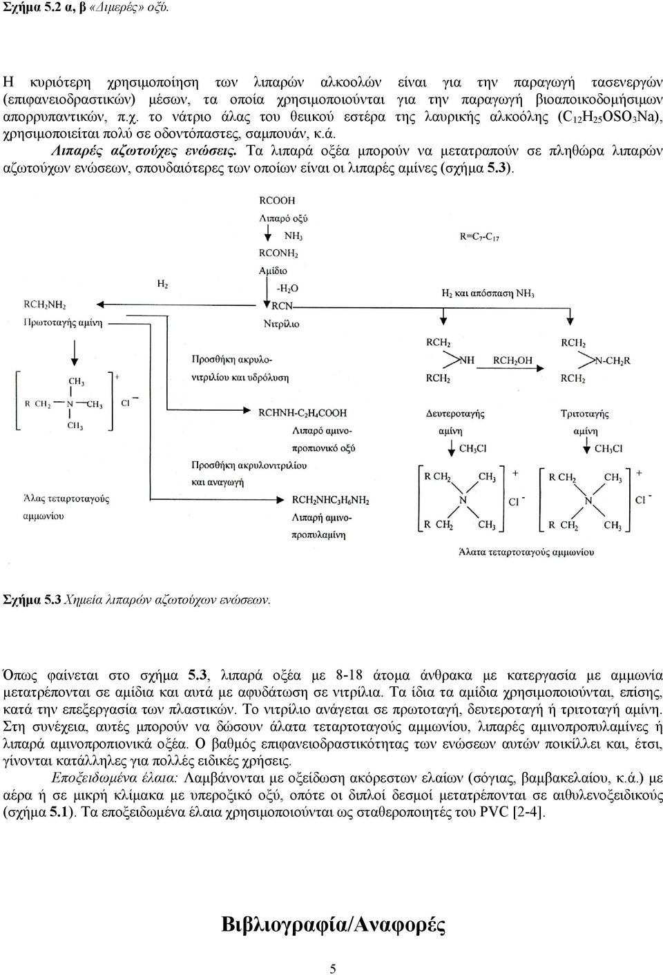 ά. Λιπαρές αζωτούχες ενώσεις. Τα λιπαρά οξέα μπορούν να μετατραπούν σε πληθώρα λιπαρών αζωτούχων ενώσεων, σπουδαιότερες των οποίων είναι οι λιπαρές αμίνες (σχήμα 5.3). Σχήμα 5.
