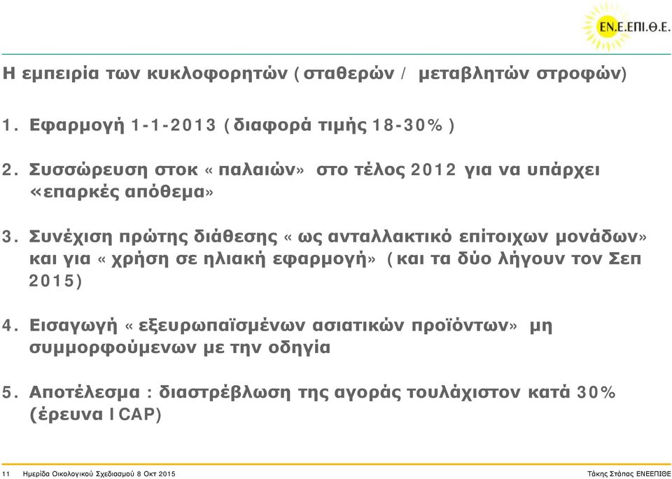 Συνέχιση πρώτης διάθεσης «ως ανταλλακτικό επίτοιχων μονάδων» και για «χρήση σε ηλιακή εφαρμογή» (και τα δύο λήγουν τον Σεπ 2015)