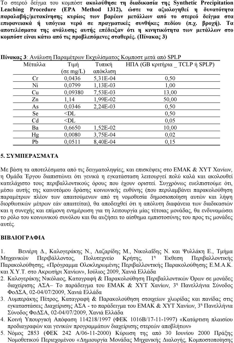 Τα αποτελέσματα της ανάλυσης αυτής επέδειξαν ότι η κινητικότητα των μετάλλων στο κομπόστ είναι κάτω από τις προβλεπόμενες σταθερές.